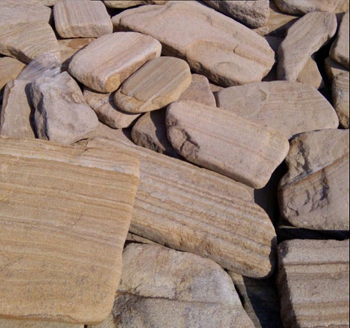 Kamenclub.ru: Песчаник пластушка галтованный желтый с рисунком (3 см)  купить в Ростове-на-Дону плитняк - пластушка желтый песчаник 21000 руб/м3   фото КАМЕНЬ КЛУБ