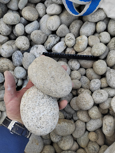 Kamenclub.ru: Галька речная окат (серо-белая) фр. 70-120 мм купить  в Ростове-на-Дону галька галечник бело-серая, серо-белая, серая, белая речная природная галька  8000 руб/т   фото КАМЕНЬ КЛУБ
