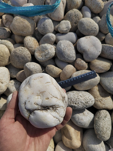 Kamenclub.ru: Галька речная окат (серо-белая) фр. 70-120 мм купить  в Ростове-на-Дону галька галечник бело-серая, серо-белая, серая, белая речная природная галька  8000 руб/т   фото КАМЕНЬ КЛУБ