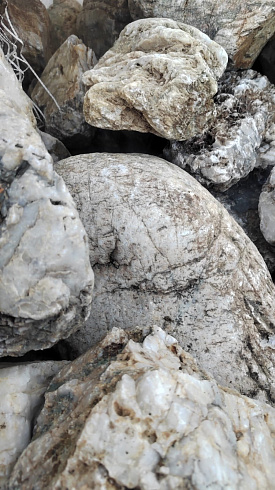 Kamenclub.ru: Кварцевый валунчик фр.100-300 мм.  купить в Ростове-на-Дону кварц белый, бежевый молочный рыжий крупный природный камень галечник 7850 руб/т   фото КАМЕНЬ КЛУБ