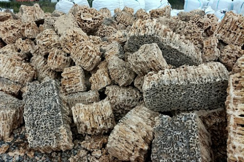 Kamenclub.ru: Крымский природный меотис фр. 100-500 мм.  купить в Ростове-на-Дону меотис бежевый рыжий молочный желтый ракушечник 4 500 руб/т   фото КАМЕНЬ КЛУБ